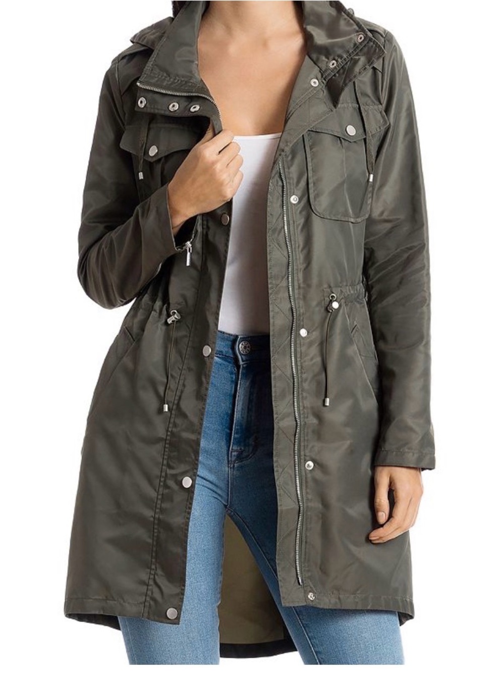 Badgley Mischka Olive Utility Anorak Hooded Jacket sz M - Olive